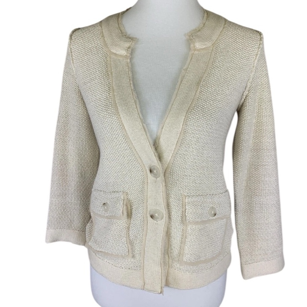 Banana Republic Cream Metallic Gold Threading Sweater Blazer Size Medium